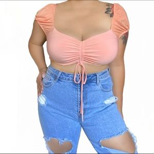 Coral Ruched Crop Top
